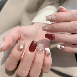 Domiya BY1198 Nail Tips, 24 Pieces, Short, Summer Popular, Japanese Style, Cute, Simple, Stylish, Coming-of-Age Ceremony, Entrance Ceremony, Graduation Ceremony, Wedding, Party, Bridal Nails, Can be