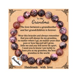 MFTRADING 8MM Beads Bracelet Gift to My Grandma Birthday Gifts Heart Charm Nature Stone Bracelet for Women
