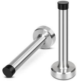Door Stop, 4 Inch Heavy Duty Door Stoppers Wall Protector, 2 Packs Stainless Steel Doorstop, Indoor Door Stops with Rubber Bumper Tip, Wall Mounted Door Holder (Silver)