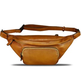 Genuine Leather Fanny Pack for Women and Men Real Leather Crossbody Sling Bag Fashion Waist Bag Chest Purse Pouch (Brown)