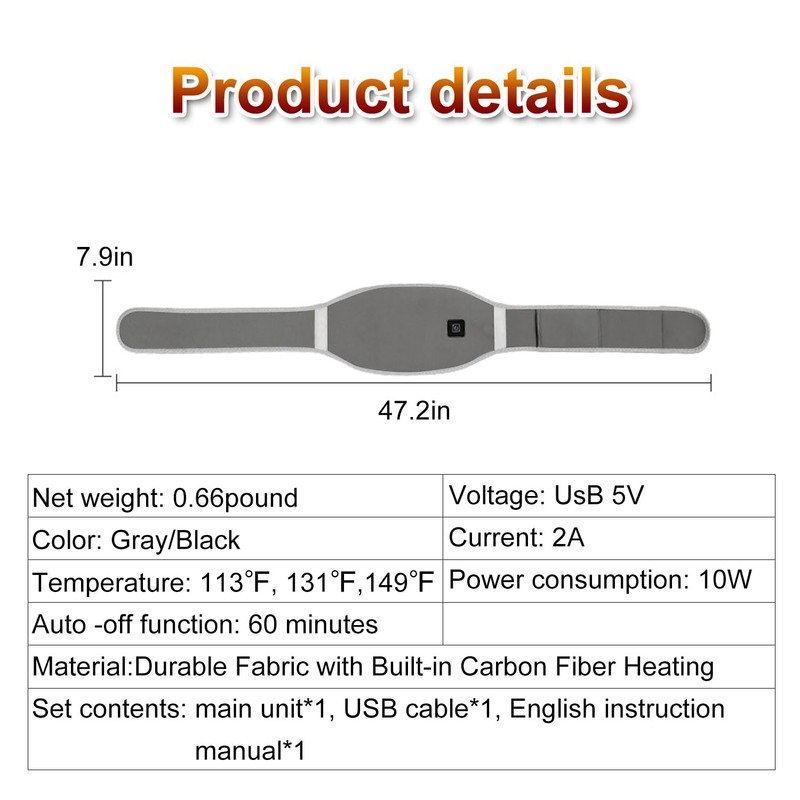 Carbon Fiber Heating Belt with 3-Temperature Settings, Waist Trimmer &