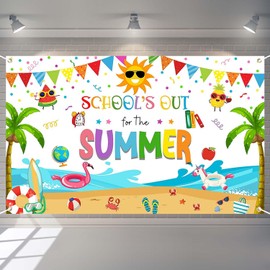 Joliaco School's Out for The Summer Backdrop Summer End of School Year Party Background Kindergarten Preschool Graduation Party Decorations Banner Photo Booth Props (White, 6x3.6ft)
