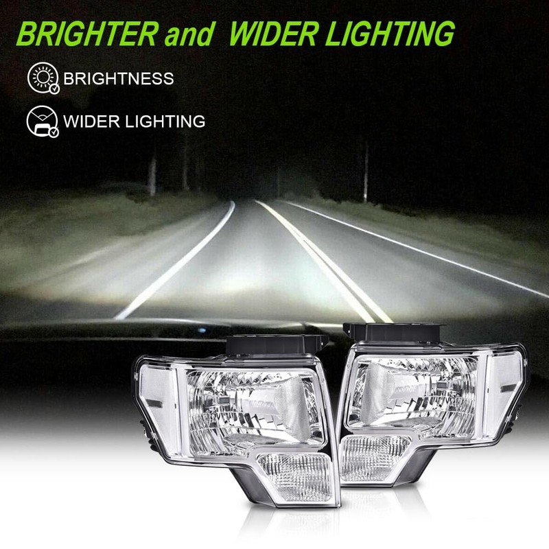 GRAND ORANGE Pair Headlights Assembly, Compatible with Ford F150 2009-2014,