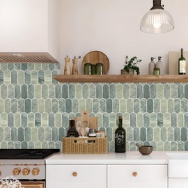 Vamos Tile Upgraded Thicker Design Peel and Stick Backsplash Tile, 10-Sheet Grayish Blue Marble with White Grout Self Adhesive Vinyl Wall Tiles, Stick on Backsplash for Kitchen, Bathroom,RV,Pantry