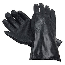 MCR Safety 6524S Double-Dipped PVC Plasticsol Gloves with 14-Inch Gauntlet and Interlock Lining, Sandy, Black, Large, 1-Pair