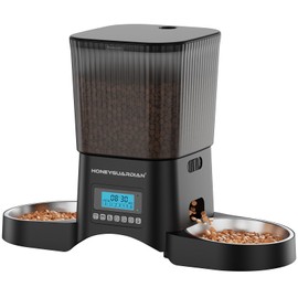 HoneyGuaridan Automatic Cat Feeder for 2 Cats, Automatic Cat Food Dispenser, Timed Pet Feeder for Cats and Dogs, Desiccant Bag, Programmable Portion Control,10s Voice Recorder