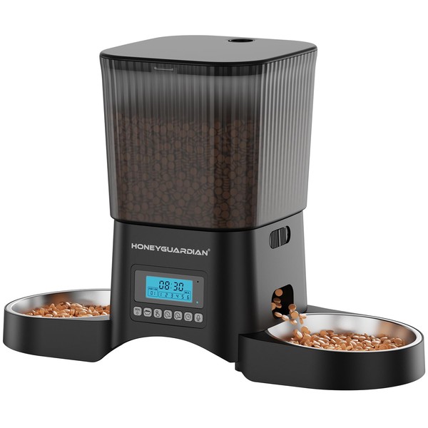 HoneyGuaridan Automatic Cat Feeder for 2 Cats, Automatic Cat Food
