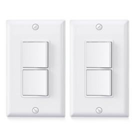 AIDA Single Pole Double Paddle Rocker Decorator Light Switch, 15 Amp Self-grounding Electrical Light Switches, Residential Grade, UL Listed (2 Pack, Glossy White)