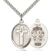 Bliss Sterling Silver Cross National Guard Christian Medal Pendant Necklace