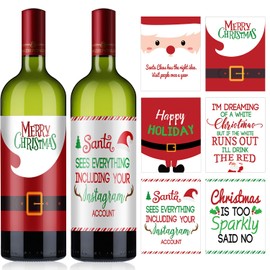 12 Pieces Christmas Wine Label Bottle Stickers Xmas Wine Bottle Cover Gift Set for Christmas Party Holiday Decor Supplies, 6 Styles (Santa Claus Style)