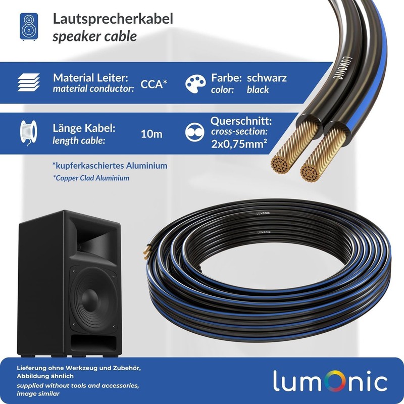 Lumonic Speaker Cable | 10 m Black | 2 x