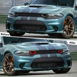 JWWY Front Grille Radiator Grille Grillwork Surround Assembly Inserts Mesh Front Fascia Grille Trim for 2015-2024+ Dodge Charger Exterior Accessorie Red 2pcs