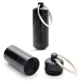 SET of 2 / Mini Capsule Pill Storage Watertight Storage of Small Items And Storage / Pill Box Key Ring with Screw Seal, height: 45 MM, Material: Aluminium, colour: Black-Ganzoo