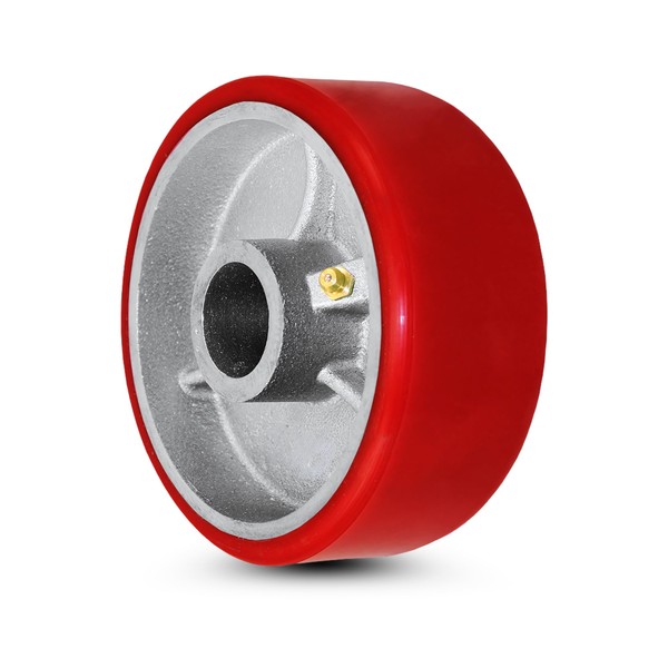 5" x 2" Red Polyurethane on Silver Cast Iron Core