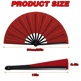 Red Folding Fan with Storage Bag, Bright Colors Large Hand Fans for Women Foldable, Suitable for Party Events Stage Performances Festival Handmade Dance Decorations