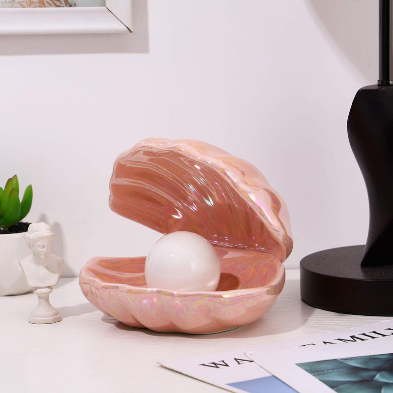 IMIKEYA Shell Pearl Light LED Ceramics Desktop Lamp Portable Pearl