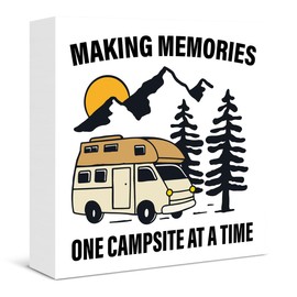 Funny Camping Wooden Box Sign Decor, Making Memories One Campsite at a Time Wood Block Plaque Sign Home Garage Shelf Wall Decor, Campers Camping Enthusiast Gifts