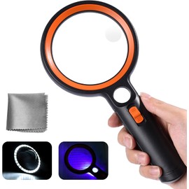 Magnifying Glass with Light, 30 LED Lights Handheld Illuminated Magnifier with 2 Light Modes, 30X 45X 60 Magnifying Glass for Seniors Reading, Inspection
