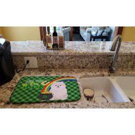 Caroline's Treasures WDK4877DDM White Pomeranian St. Patrick's Day Dish Drying Mat Absorbent Dish Drying Mat Pad for Kitchen Counter Dish Drainer Mat for Countertop, 14 x 21", Multicolor