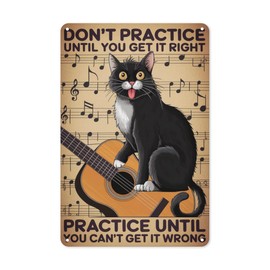 Rockstar Cat Tin Sign 8X12IN Edgy Metal Wall Art for Music Studio, Dorm & Goth Room Decor with Amp Graphics