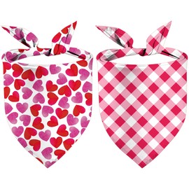 Mother's Day Dog Bandanas, Red Heart Dog Scarfs Holiday Puppy Pet Kerchief Double Sided 2 Pack (06)
