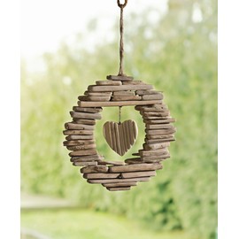 Rustic Wreath “Wooden Heart” with Cottage Charm, Natural Wood and Driftwood Decoratively Assembled, Robust Sisal String Diameter Approx. 21 cm