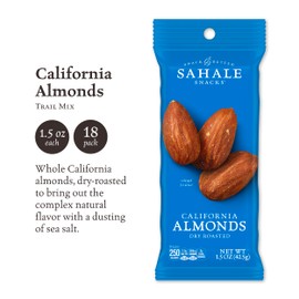 Sahale Snacks California Dry Roasted Almonds, 1.5 oz Grab & Go Bags (18 Packs) - Dry-Roasted Almonds with a Touch of Sea Salt - Non-GMO, Kosher, & Certified Gluten-Free Snacks