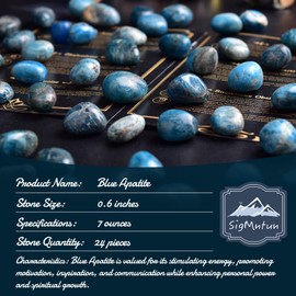 SigMntun Blue Apatite Healing Crystal Stone Set - 24 Pieces, 0.6" Natural & Polished Stones for Healing, Meditation, Reiki, Chakra, Crafting & Decoration
