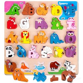 SYNARRY Wooden Alphabet Puzzle, 52 Pieces ABC Puzzles for Kids Ages 3-5, Alphabet ABC Letter Blocks Puzzles for Toddlers 3-5, Animals Letter Matching Preschool Learning Toys, Easter Gifts for Kids
