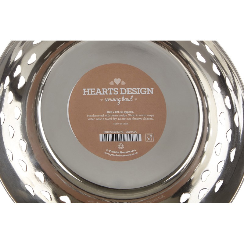 Premier Housewares Bowl with Hearts Design, Rose Gold