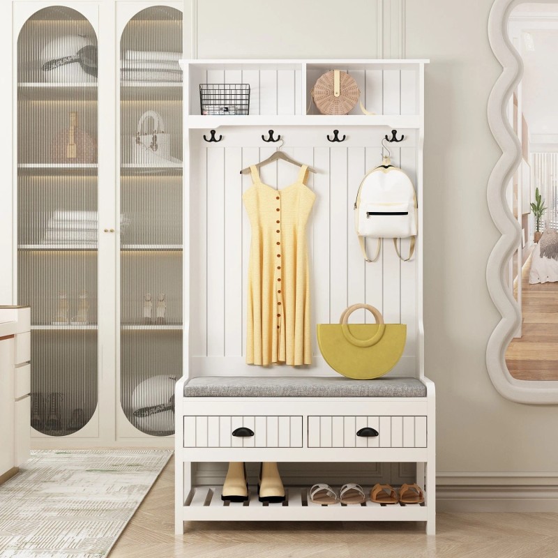FUFU&GAGA 68.5"H Hall Tree with Bench and Shoe Storage -