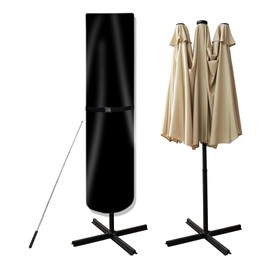 POYEE Umbrella Cover, 420D Waterproof Outdoor Patio Umbrella Cover for 7ft to 11ft Market Umbrella or 15ft Double-sided Umbrella, Beige