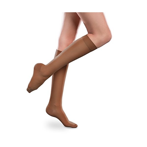 Sheer Ease Women's Knee High Support Stockings - 15-20mmHg Mild Compression Nylons (Bronze, Large Long)