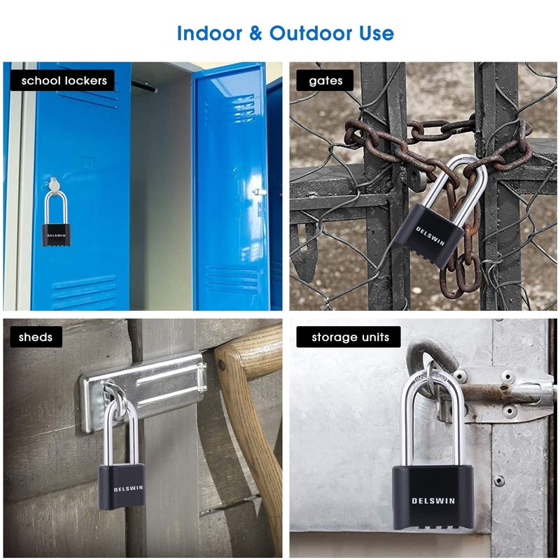 DELSWIN Combination Lock Outdoor Padlock - Weatherproof Extended 2-1/2 in.