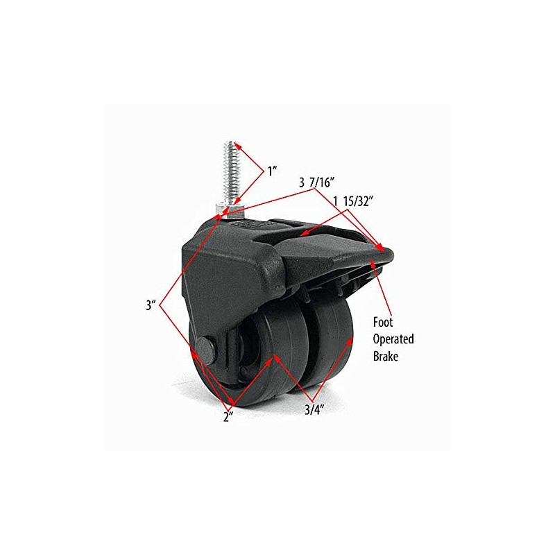 3" Tall Dual Wheel Composite Plastic Caster with Brake and