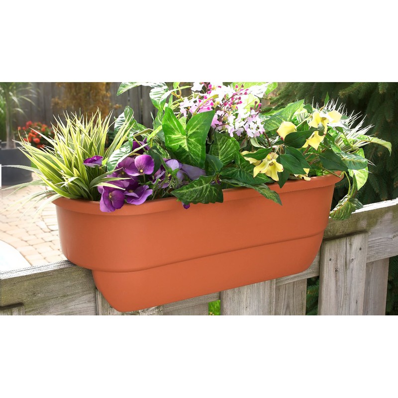 Apollo Exports International 24" Dual Deck Railing Planter, Terra Cotta