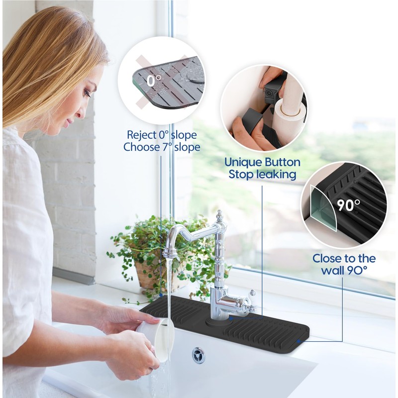 17.7 Inch Silicone Faucet Mat for Kitchen Sink Splash Guard