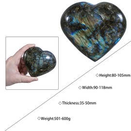 mookaitedecor Natural Labradorite Heart Crystal, Polished Palm Worry Stone Crystals and Healing Stones for Collection Reiki Meditation Home Decor, 500-600 g