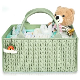 MOMINSIDE Diaper Caddy Organizer, Baby Basket Nursery Storage, Caddy Organizer for Portable Changing Table Dresser Car, Baby Registry Baby Shower Gifts for Girl Boy(Fair Green)
