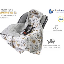 Medi Partners Swaddling Blanket, 100% Cotton, 85 x 85 cm, Cuddly Blanket for Prams, Baby Seat, Universal Baby Blanket, Double-Sided Baby Blanket, Buggy, Car Seat (Deer with Grey Minky)