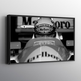 Ayrton Senna Black And White Formula 1 Famous Print Wall Art Canvas Home Decor - Various Sizes (12in x 8in Gallery Wrapped)