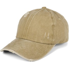 styleBREAKER 04023080 Women's Baseball Cap in Washed Destroyed Used Look, Ponytail, 6 Panel, Adjustable Velcro Fastening, mud