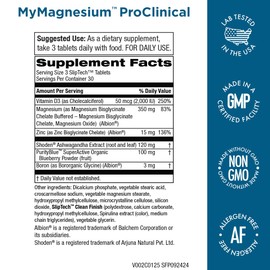 MyMagnesium ProClinical - Magnesium Bisglycinate Chelate Buffered + Zinc + Ashwagandha + More - Allergen Free - Made Without GMO - Purity Products - 90 Clean Finish SlipTech Tablets