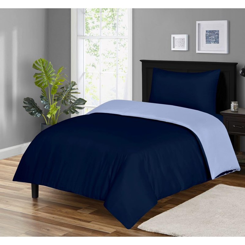 Ev Dekor® Duvet Cover Set Single Dark Blue Light Blue
