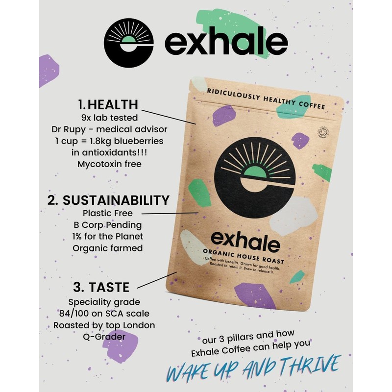 EXHALE Organic FINE Ground Coffee - NEW LARGE 450G PACK