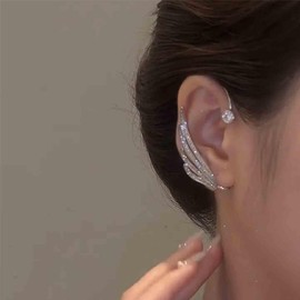 Aneneiceera Vintage Crystal Wing Cuff Wrap Earring Silver Cz Wing Ear Climber Earrings Rhinestone Crawler Earrings Punk Wing Cuff Clip Earrings Jewelry for Women and Girls (Right)