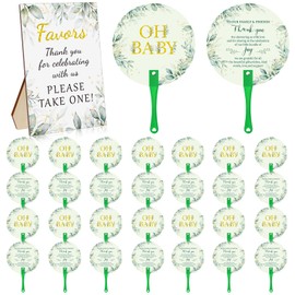 30 Pcs Baby Shower Plastic Hand Fans Bulk with 1 Table Sign Glitter OH Baby Round Plastic Fans for Baby Shower Guests Double Sided Handheld Fans Set Baby Shower Party Favors for Guests
