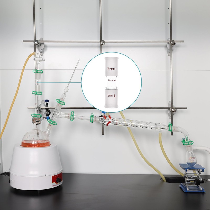 stonylab Glass Straight Connecting Adapter, Borosilicate Glass 70mm Between Two