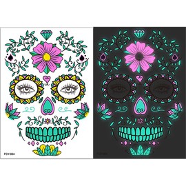 Kit de maquillaje de tatuajes faciales temporales de Halloween, A Esqueleto Web máscara facial pegatina tatuaje suministro para fiesta familiar