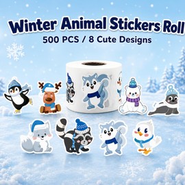 1.5 inches 500pcs Winter Animal Stickers Roll, Christmas Envelope Seals